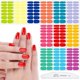 YECIRALA 12 Sheets 168 Pcs Fluorescent Solid Nail Polish Strips for Women Nails Stickers Full Nail Wraps Multi-Color Luminous Nail Polish Stickers Self Adhesive Stick On Nails Strips with Nail File