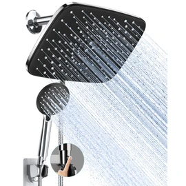 Veken 11.8 Inch High Pressure Rain Shower Head -Shower Heads with 5 Modes Handheld Spray Combo- Wide RainFall shower with 70" Hose & Bracket- Adjustable Dual Showerhead with Anti-Clog Nozzles - Chrome