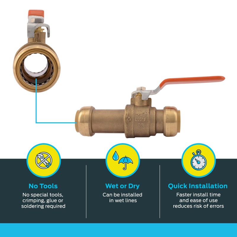 SharkBite 1 Inch Slip Ball Valve, Push to Connect Brass