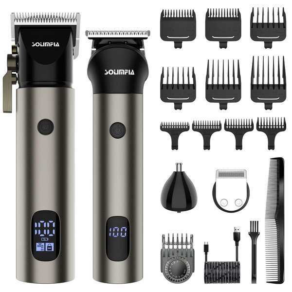 Solimpia Professional Hair Clipper &Trimmer kit, Rechargeable Cordless Hair Clipper Barber Hair Trimmer Kit Beard Trimmer Hair Cutting Grooming Kit for Men Kid