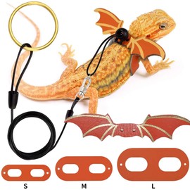 Yunmoxiao Adjustable Bearded Dragon Leash Harness,3 Size Pack Soft Leather Harness Lizards Leash with Wing for Small Medium and Large Lizard Reptiles Amphibians Animals (Orange)
