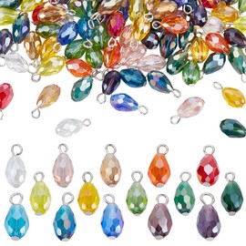 AHANDMAKER Pack of 150 Faceted Teardrop Pendants 15 Colours Teardrop Crystal Pendant Teardrop Glass End Pendant Teardrop Beads Water Drop Pendant for Making, Glass