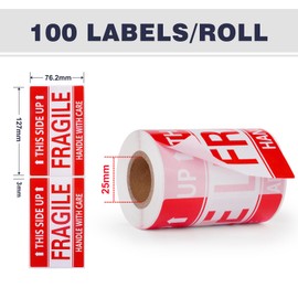 3x5 Inch Handle with Care This Side Up 100 Permanent Adhesive Fragile Stickers for Shipping Moving Glass Labels (1 Roll, 100 Labels)