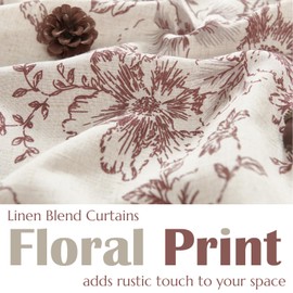 jinchan Linen Floral Tier Curtains 24 Inch Farmhouse Botanic Cafe Curtains Light Filtering Drapes for Small Windows Back Tab Half Window for Kitchen Living Room Bathroom 2 Panels Red