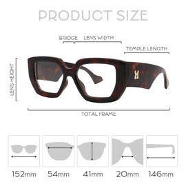 Mad Shade Clear Lens Non-Prescription Fake Glasses for Women & Men, Thick Square Rectangle Tortoise Frame, 90s Classic Bold Retro Oversized Eyewear, Lightweight Trendy Eyeglasses Fashion Accessories