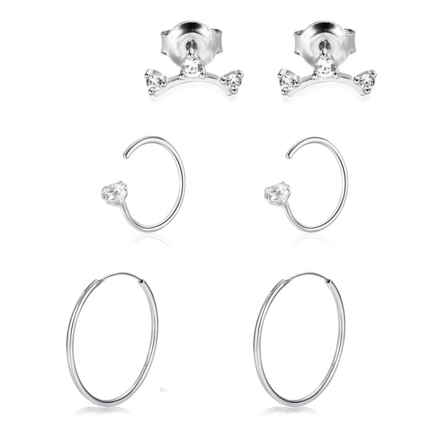 Sterling Silver Stud Earrings Set,18K Gold Plated Small Hypoallergenic Cubic