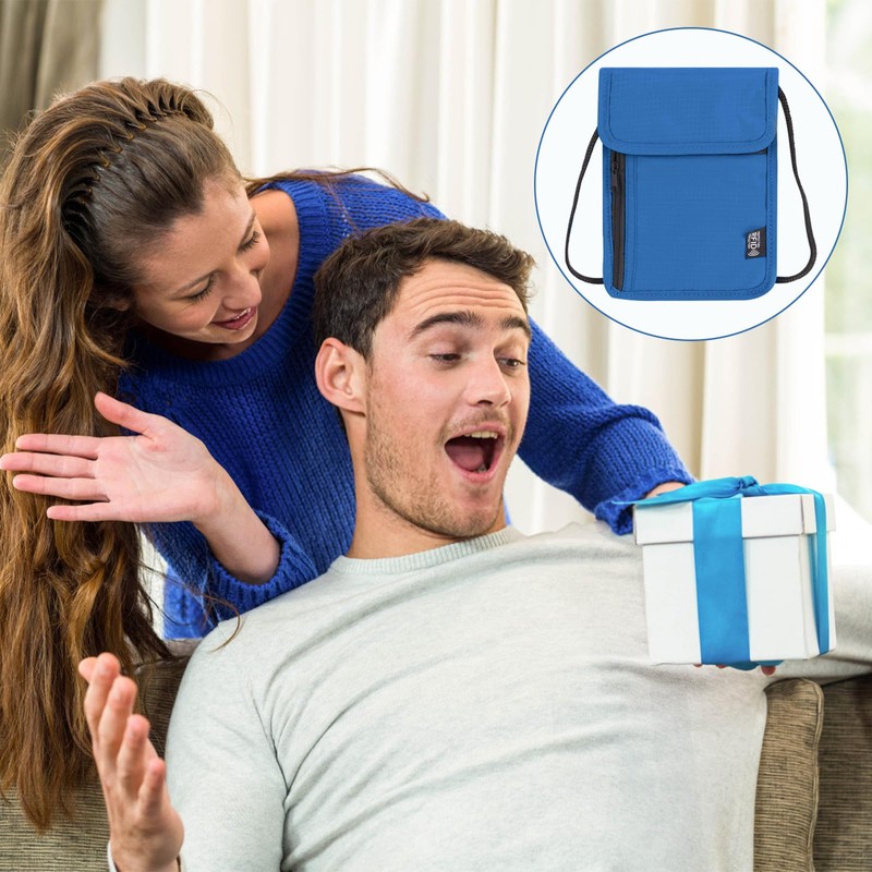 KASURE Neck pouch with RFID protection, blue, Classic