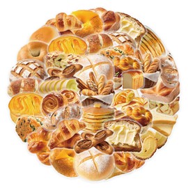 Bakery Bread Stickers Pack 50 PCS, Playful Aesthetic PET Waterproof Die-Cut Pastry Food Sticker Set for Water Bottles Laptop Luggage Skateboard, Scrapbook Journal Phone Case Guitar