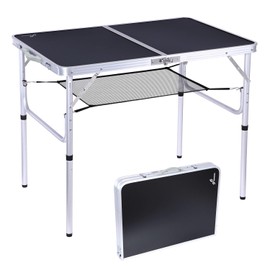 Sportneer Folding Table: Adjustable Height Camping Essentials 35.4" L x 23.6" W 2 Height with Mesh Layer - Compact & Portable Small Folding Table for Outdoor Camp Garden Picnic BBQ Dining Cooking