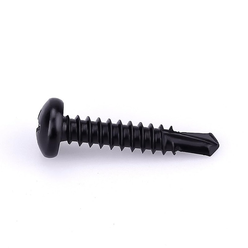 #10 x 1 Black Pan Head Self Drilling Screws, Phillips