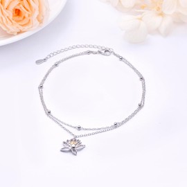 DAOSHANG 925 Sterling Silver Lotus Layered Anklet For Women Adjustable Lotus Flower Beach Foot Bracelets Chain Summer Yoga Jewelry Present