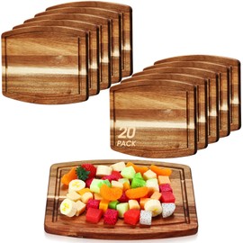 Kigley 20 Pcs Acacia Wood Cutting Boards Bulk for Laser Engraving Wooden Dinner Plates with Groove Chopping Charcuterie Board Carving Tray for Housewarming Party Gifts (8 x 10 Inch)