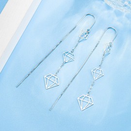 Unbranded Women 925 Sterling Silver Earrings Diamond Style Tassel Threader Ear Chain 1984