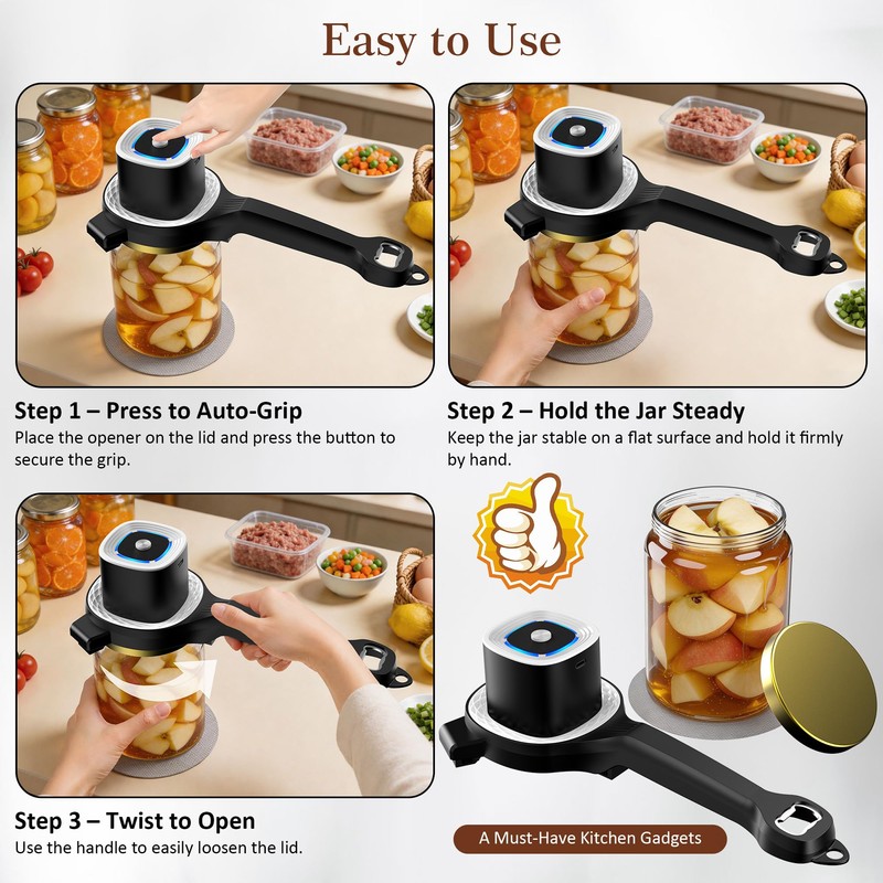 Electric Jar Opener for Seniors with Auto-Adjusting Gripper,Fit 1"-3.5" Cap