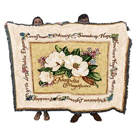 Magnolia Magnificence - Judy Hand - Blanket Throw Woven from Cotton - Made in The USA (72x54)