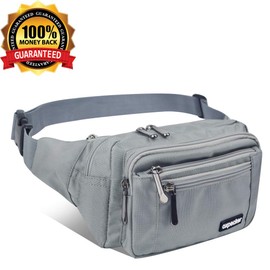 Oxpecker Waist Pack Bag with Rain Cover, Waterproof Fanny Pack for Men&Women, Workout Traveling Casual Running Hiking Cycling, Hip Bum Bag with Adjustable Strap for Outdoors (gray)