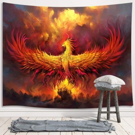 Fantasy Phoenix Bird Large Tapestry for Men, Red Anime Animal Hippie Tapestry Wall Hanging for Bedroom, Aesthetic Cool Tapestry Beach Blanket College Dorm Home Decor (80" W X 60" H)