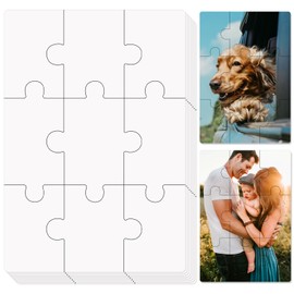 10 Sheets Blank Puzzles, 5.1x3.5 Inch All White Puzzle Blank Puzzles to Print on DIY Puzzle Printable Puzzles Thermal Transfer Blank Jigsaw Puzzles for Kids Brain Game