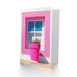 Artery8 Greeting Card Pink Geranium Flower Pot Sunny Window Sill For Her Woman Birthday Card