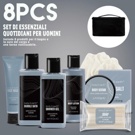 Gift Baskets for Men Bath Set Body & Earth Leathers Mens Body Wash Set with Body Lotion, Face Wash, Shower Gel, Bubble Bath, Loofah, Regalos Para Hombre, Birthday Fathers Day Gifts