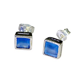 Riyo Gems Women's Chalcedony Silver Jewelry Silver Stud Earring Blue N½