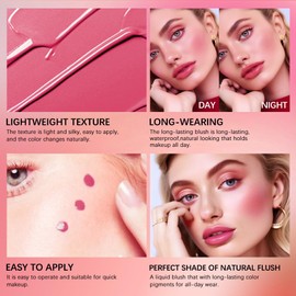 UNYOKE Velvet Liquid Blush, Natural Matte Finish Looking, Dewy Cheek Tint, Soft Cream Face Blush,Moisturizing Lightweight Blendable Feel,Long-Lasting-102#