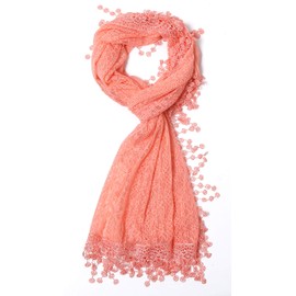 Cindy and Wendy Lightweight Soft Leaf Lace Fringes Scarf shawl for Women (Peach Pink)
