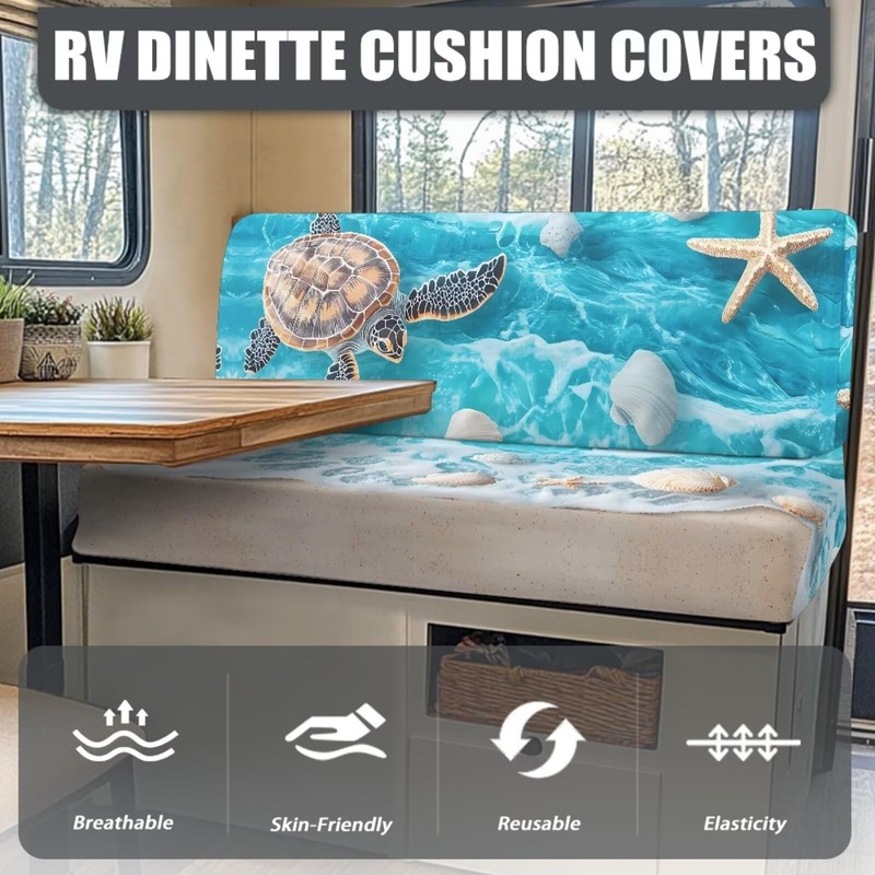 Knextrepoy Turtle Shell RV Dinette Cushion Covers Anti-Slip Tropical Beach