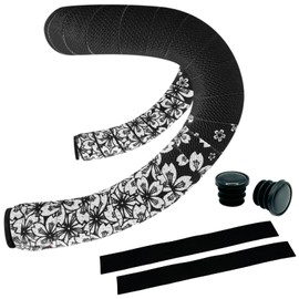 MARUHADO Bicycle Bar Tape Road Bike Drop Handlebar Tape Left and Right Set Non-slip with End Plugs Cherry Blossom Pattern Black/White