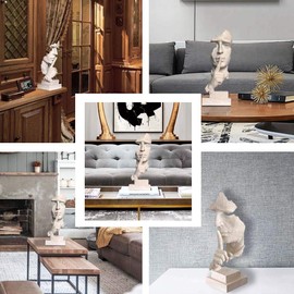 Head Bust Thinker Statue Keep Slience Sculpture Handcrafts Sand Color for Home Decoration-13.5" Tall