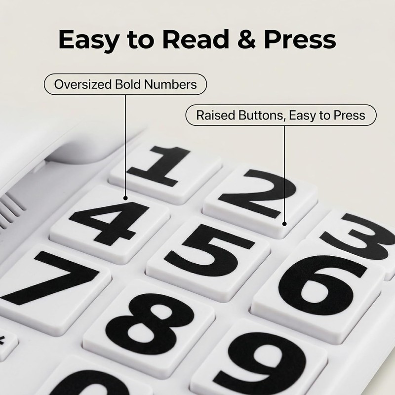Corded Big Button Phone for Seniors Home, Wired Large Number