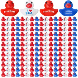MiniInflat 100 Pcs Independence Day Rubber Ducks Patriotic Rubber Ducks Red White Blue Assorted Rubber Duckies Bulk 4th of July Mini Rubber Ducky Pool Bath Duck Toy for Classroom Exchange Gifts
