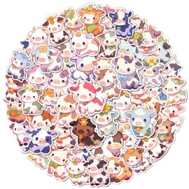 Aowplc Cute Cow Stickers | 50 Pcs Kawaii Rainbow Cow Stickers | Waterproof Vinyl Decals for Water Bottles Laptops