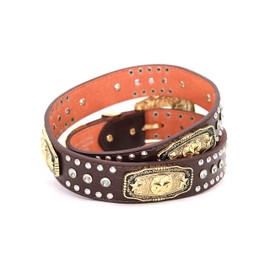 West Star Concho Genuine Leather Belt Mens Women Western Cowboy Leather Belt-Star Coffee Clear M