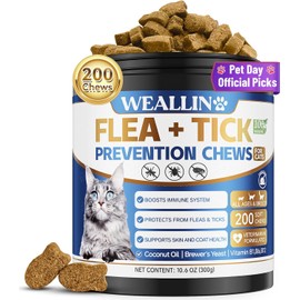 Flea and Tick Prevention for Cats, 200 Soft Chews for Fleas Treatment for Cats, Natural Cat Oral Flea Chewables Support Supplement, Flea and Tick Chews for All Breeds & Sizes