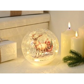 Festive Christmas LED Light Up Crackle Effect Ball Globe Santa Reindeer & Sleigh 15cm