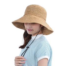 Drection TGM-0168-0169 Raffia Hat, Straw Hat, Women's, Sun Protection, UV Protection, Cool and Airy Raffia Hat, Sunshade, Sun Protection Hat, Natural Brim: 3.9 inches (10 cm)