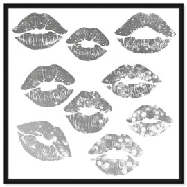 The Oliver Gal Artist Co. Fashion and Glam Framed Wall Art Canvas Prints 'Signs of Love Platinum' Lips Home Décor, 24" x 24", Gray, White