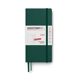 LEUCHTTURM1917 372874 Weekly Calendar & Notebook Dotted Wallet (B6+ x A6) 2026, 12 Months, Forest Green, German