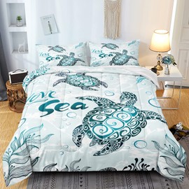 BDUCOK Sea Turtle Bedding Set,Turtle Comforter Sets Full Size for Girls Adults Women Soft Microfiber Blue Ocean Bedding Sets Ocean Themed Bedroom Decor Sea Turtles 30017,Full