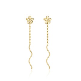 SLUYNZ 925 Sterling Silver Plumeria Flowers Tassel Earrings Dangle for Women Plumeria Flowers Earrings Threader Earrings (B-Gold Plated)