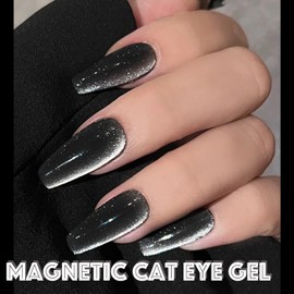 AHAMIOU Crystal Cat Eye Gel Polish Kits Magnetic Nail Polish Set Holographic Cats Eyes Gel Nail Polish Shiny Diamond Glitter Gel with Magnet Stick (Black)