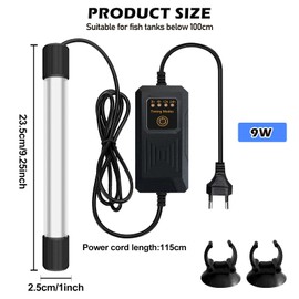 BORDEAG Aquarium UV Steriliser Light 9 W Aquarium Steriliser Light, UV Diving Light Lamps Bacteria Killing UV Steriliser Lamp with Timer for Aquarium for Underwater Sterilisation