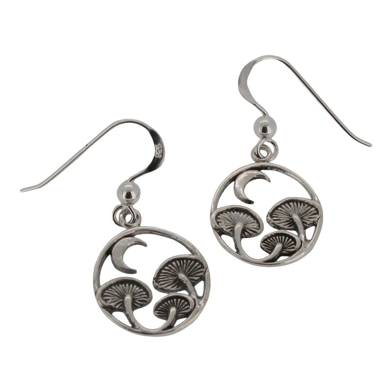 Touch Jewellery 925 Sterling Silver Mushrooms and Moon Drop Earrings