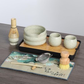 MAKOUYU 12 Pcs Matcha whisk Set,15 OZ,Japanese Matcha Set,With 2 Cups and 1 Leather Storage Bag,Complete Travel Matcha Kit Set,Perfect Matcha Kit for Matcha Tea Ceremony（Green）