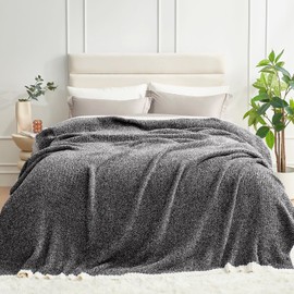 Snuggle Sac Queen Size Bedding Blanket Black, Super Soft Warm Cozy Bed Blankets Oversized Fuzzy Plush Blankets for Bed, Bedroom, Heather Black, 90x90 inches