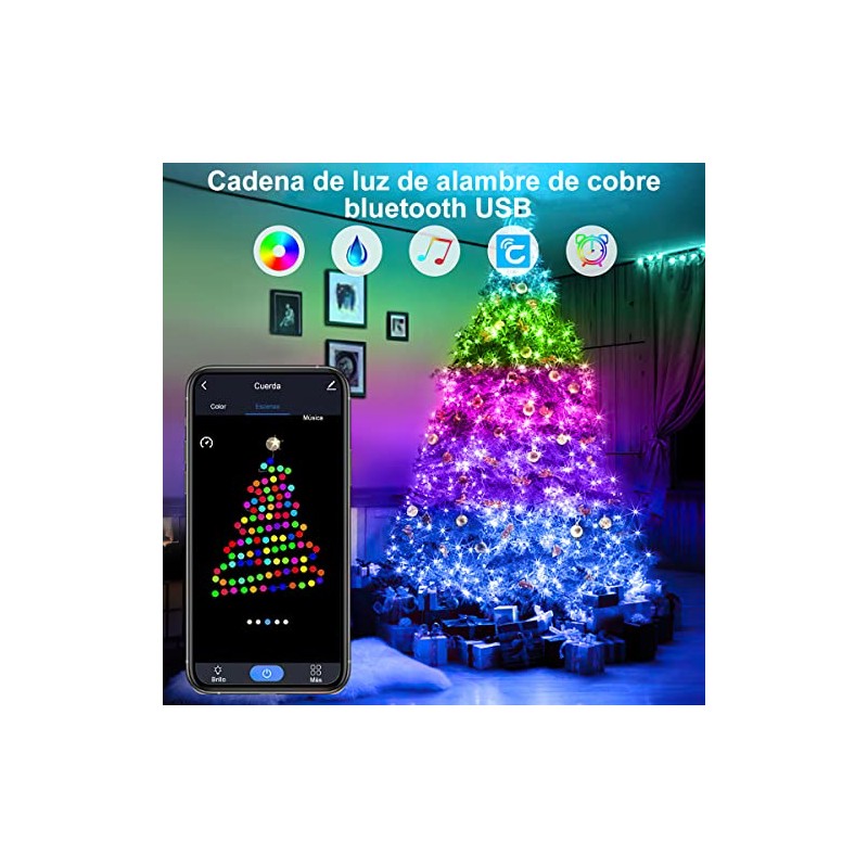 RENDIN Luces Navideñas Inteligentes 10M, USB Guirnalda de Luces LED