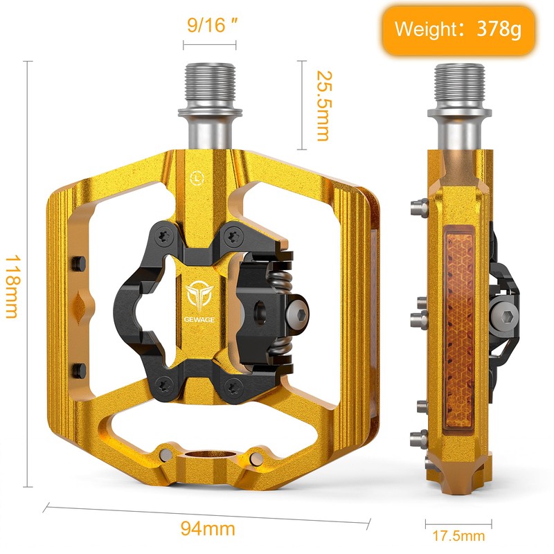 GEWAGE Bicycle Pedals, Flat Double Function and SPD Pedal with