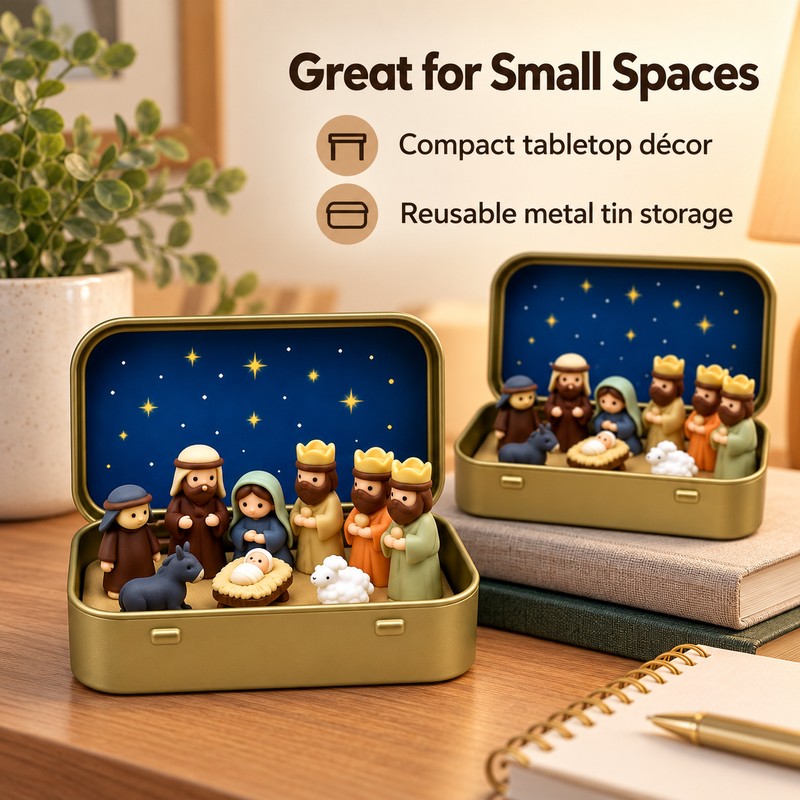 Mini Christmas Nativity Scene Set for Holiday Home Decor –