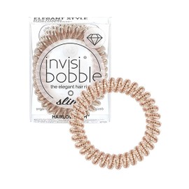 invisibobble Slim Hair Scrunchie Bronze I 3 x Thin Bronze Hair Bobbles for Girls and Women I Elegant Look & Strong Hold I Designed in the Heart of Munich